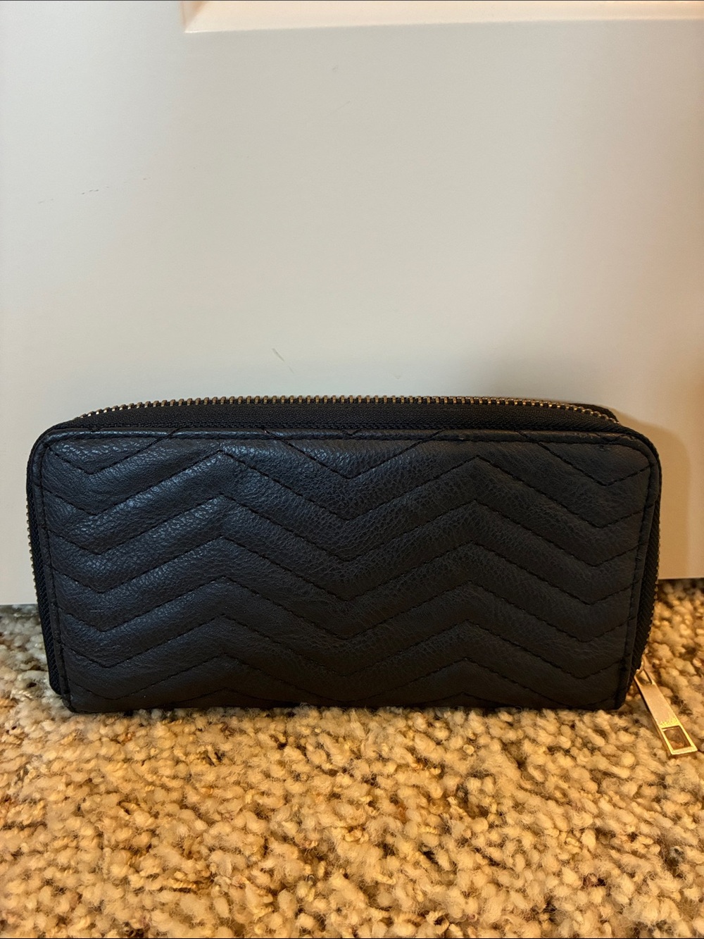 Black Quilted Zip-Around Wallet